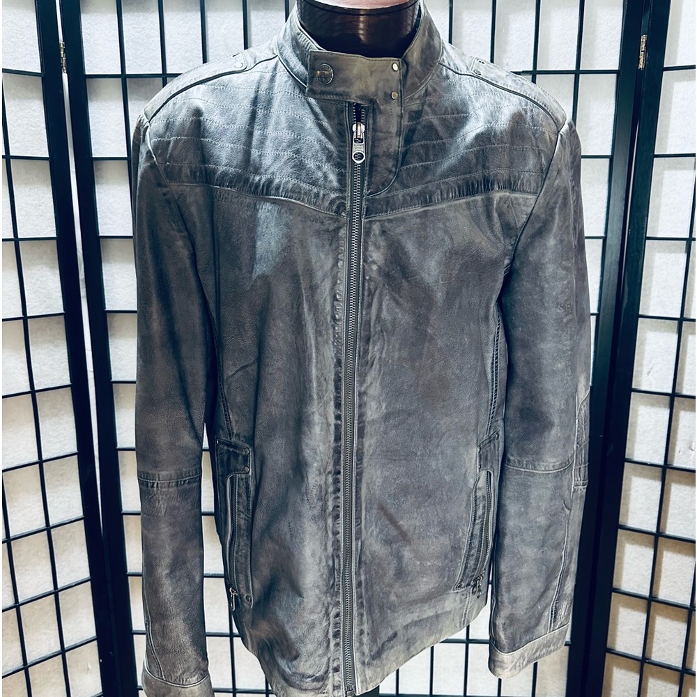 Versace Jeans Sheepskin Leather Rounded Collar Motorcycle Jacket
